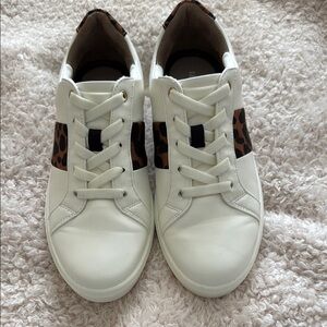 Bzees White and Leopard Print Sneakers
